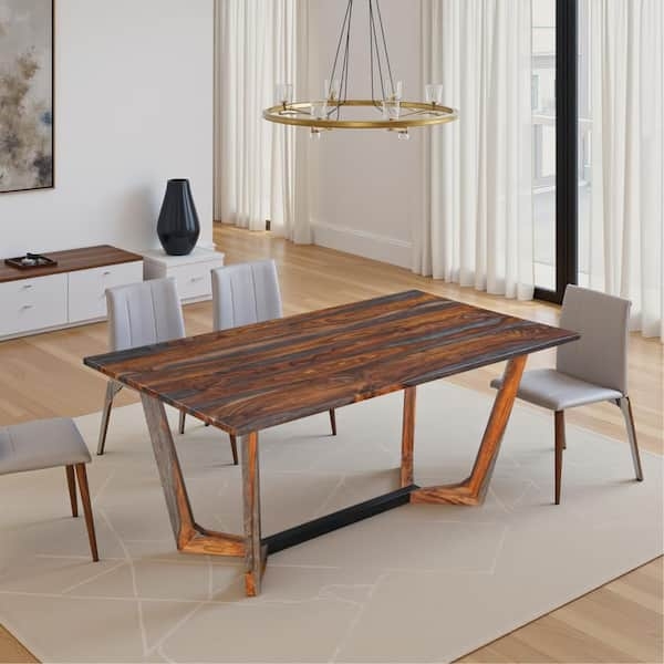 Sled Base Dining Table Walnut Top Gray Metal Legs