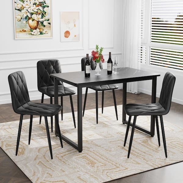 Sleek Black Bucket Seat Dining Chairs with Vertical Channeled Stitching