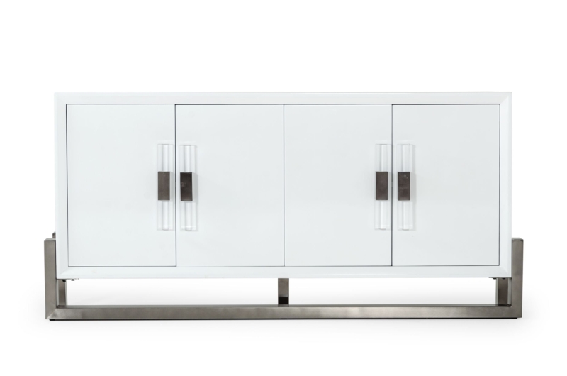 Sleek Buffet White High-Gloss Handleless Gunmetal Base