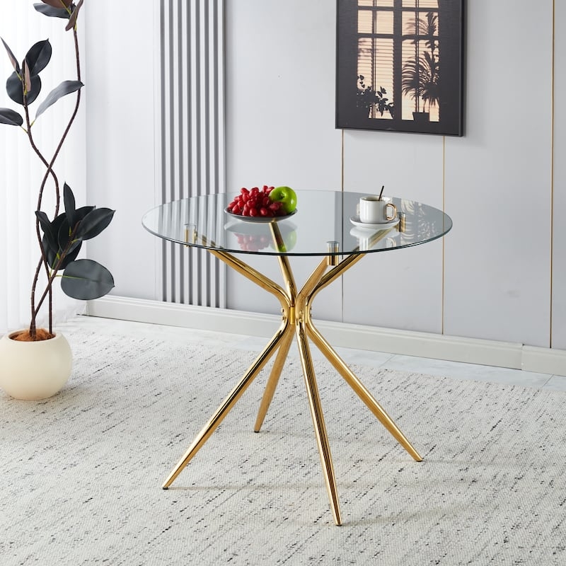 Sleek Rectangular Dining Table featuring Transparent Top and Metal Legs