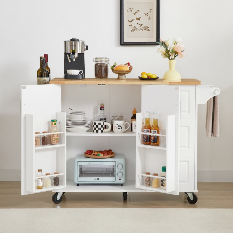 Sliding Barn Door Kitchen Island Cart, Matte Black With Drop-Leaf