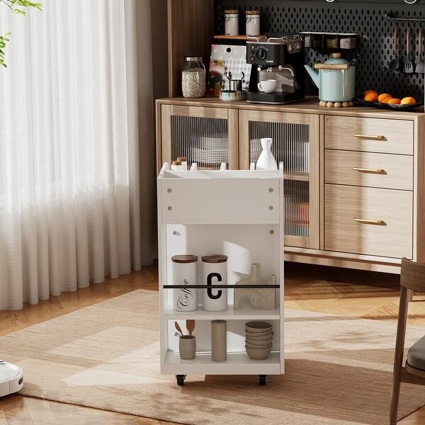Slim Kitchen Cart 4-Tier Storage Spice Rack Wood Top