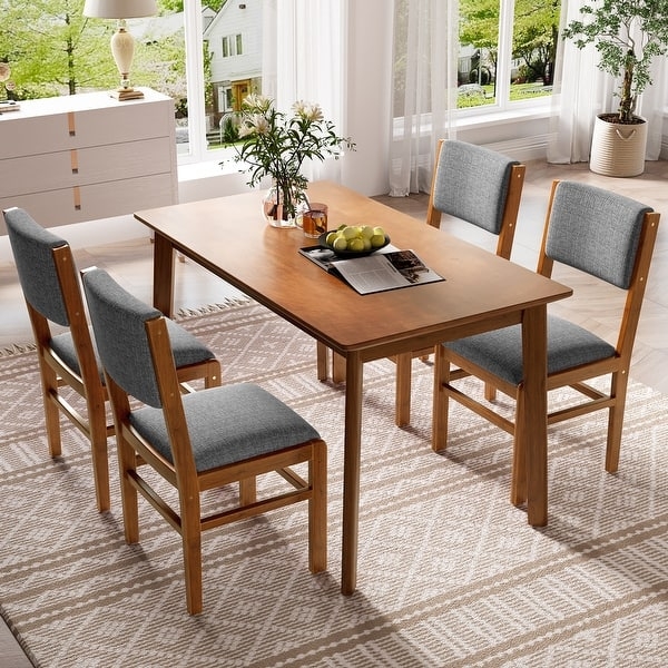 Slim Profile Dining Set with Gray Upholstered Chairs and Wood Table