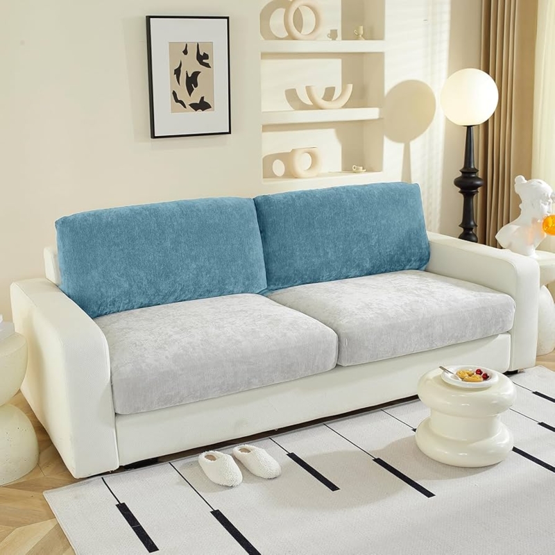 Slipcover Chenille Yarn Backrest Cushion Specific Stretch Fit Blue