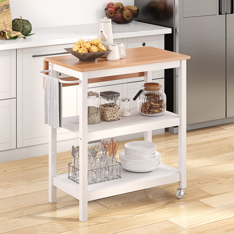 Small Black Kitchen Island Cart with Drop Leaf and Locking Casters