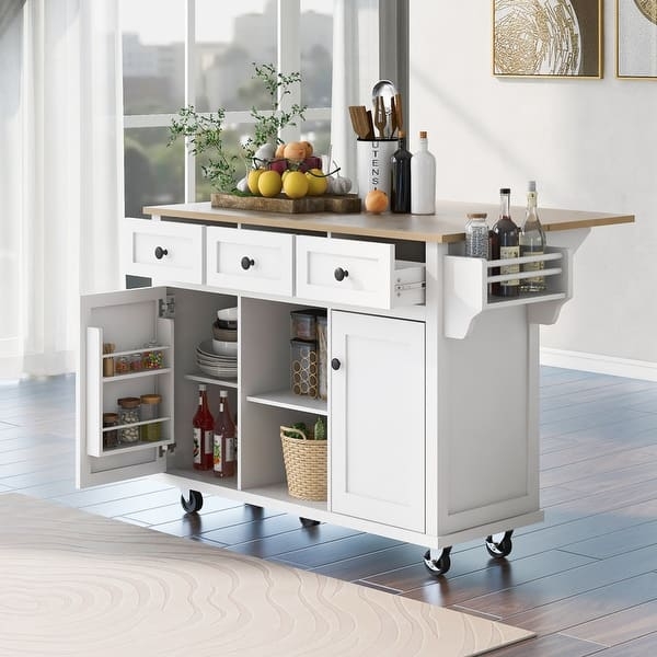 Small Kitchen Island with Stools, Drop Leaf, and Rolling Mobility