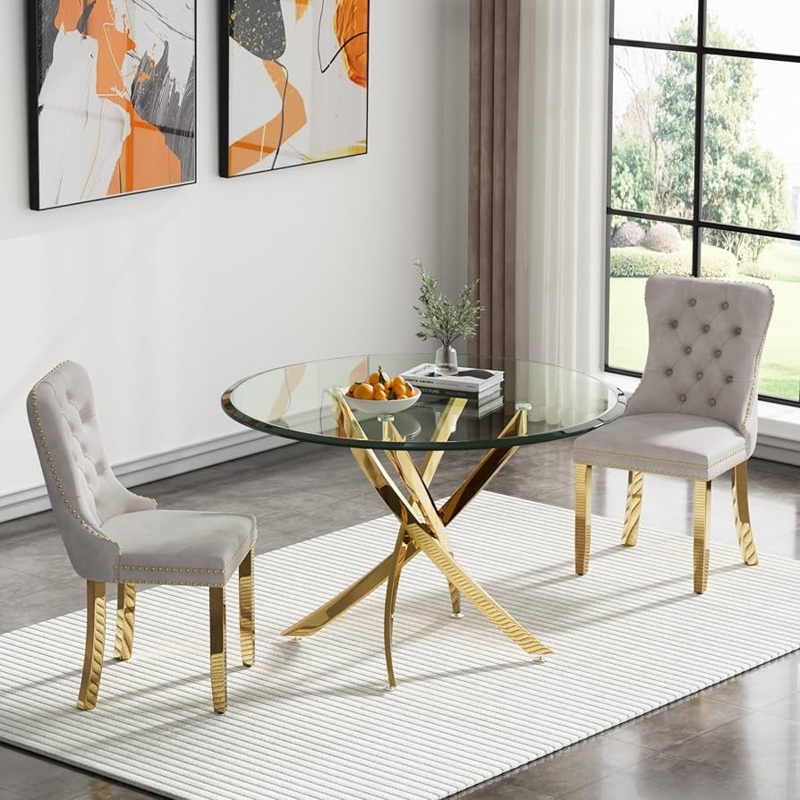 Small Space 3-Piece Round Dining Set with Metallic Pedestal Base