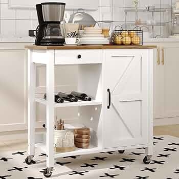 Small Space Coffee Cart Station with Towel Rack and Wood Top