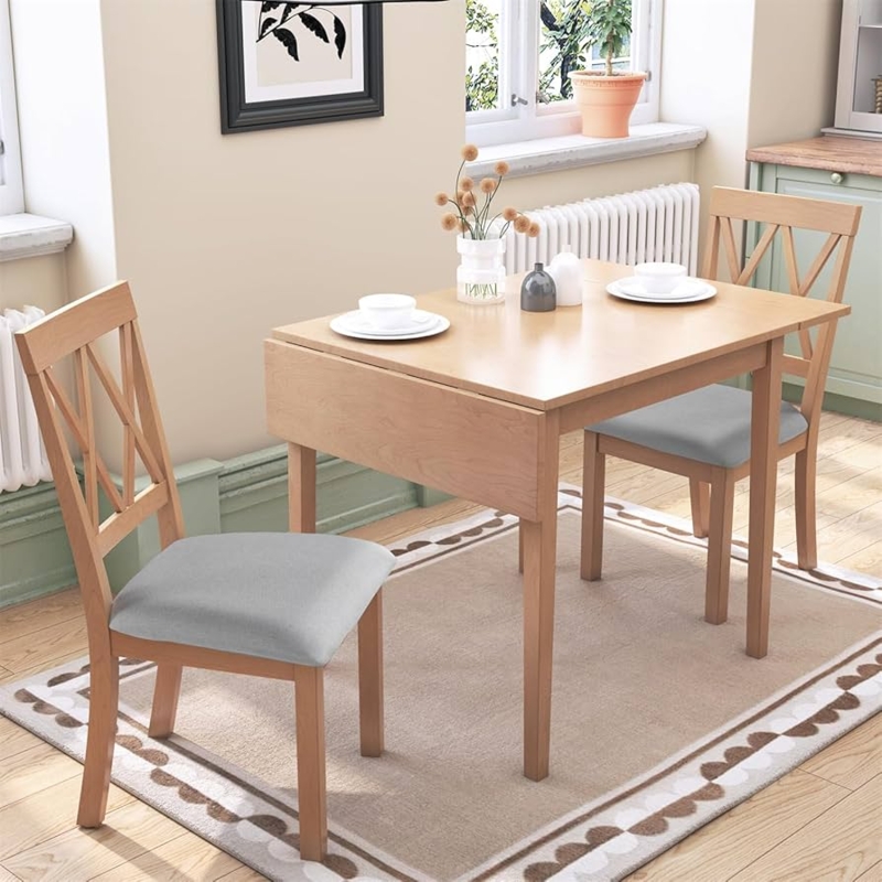 Small Space Dining Set Grey Drop Leaf Table X-Back Chairs