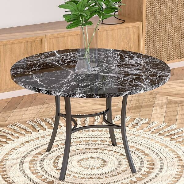 Small Space Dining Table with White Faux Marble Top and Black Legs