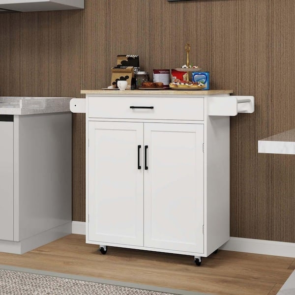 Small Space Rolling Kitchen Cart with Slatted Shelves