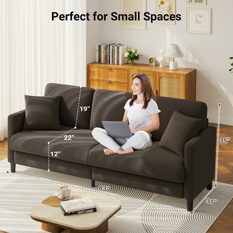 Sofa Brown Teddy Fleece Extra Deep Seat Rounded Arms Cozy Seating