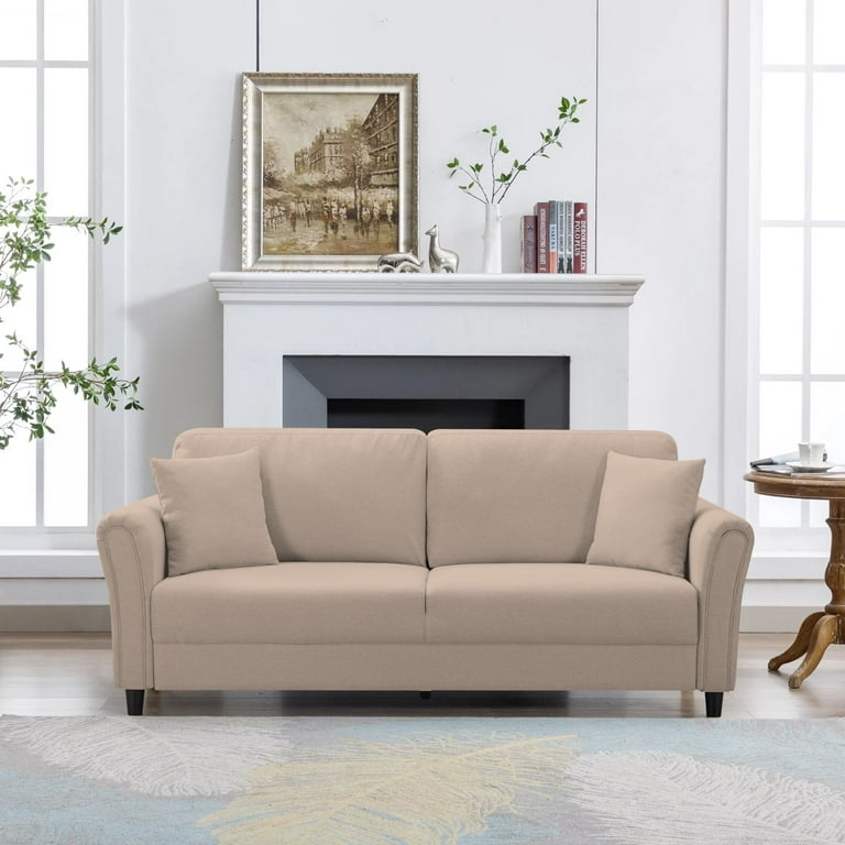 Sofa Light Brown Grid Tufted Back Tapered Legs