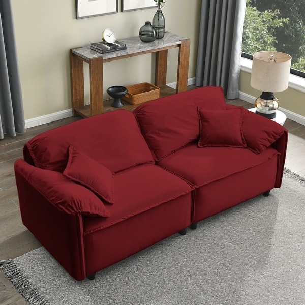 Sofa Light Grey Velvet Pillow Arms Tapered Legs