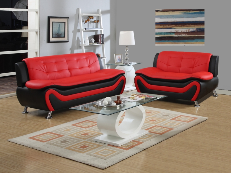 Sofa Set Black Red Two Tone Upholstery Curved Arms Living Room