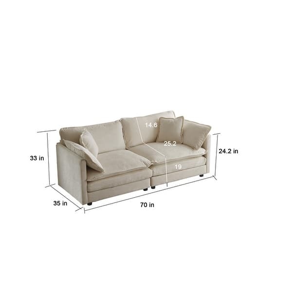 Sofa Set Cream Chenille Oversized Silhouette Loose Back Pillows