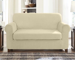 Sofa Slipcover Jacquard Texture Ivory Stretch Fit Waffle Weave