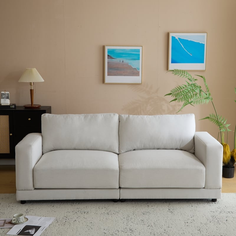 Sofa Three Seater with Heathered Woven Texture Minimalist Couch