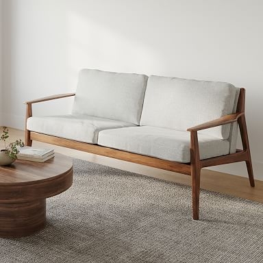 Sofa with Show-Wood Frame, Deep Teal Upholstery, Button Tufting