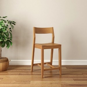 Solid Wood Counter Height Stool with Pecan Finish and Slat Back