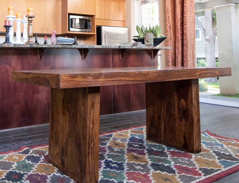 Solid Wood Dining Table Expressive Grain Mitered Block Legs