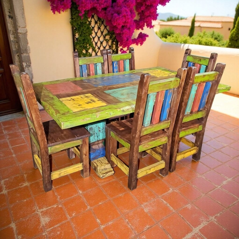 Southwestern Style Dining Set with Chunky Legs and Distressed Finish