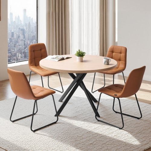 Space-Saving Round Dining Set with Orange Upholstered Chairs