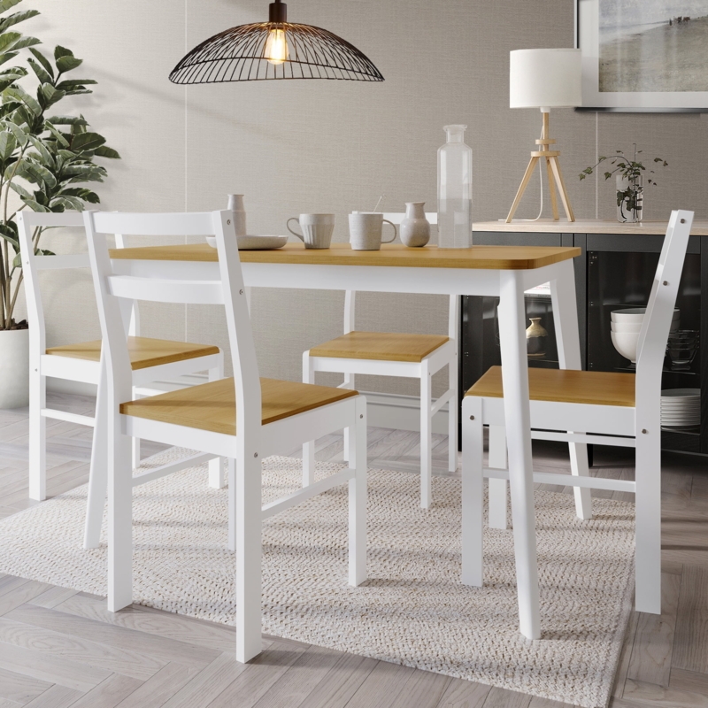 Spindle Back Dining Table Set Tapered Legs Two-Tone