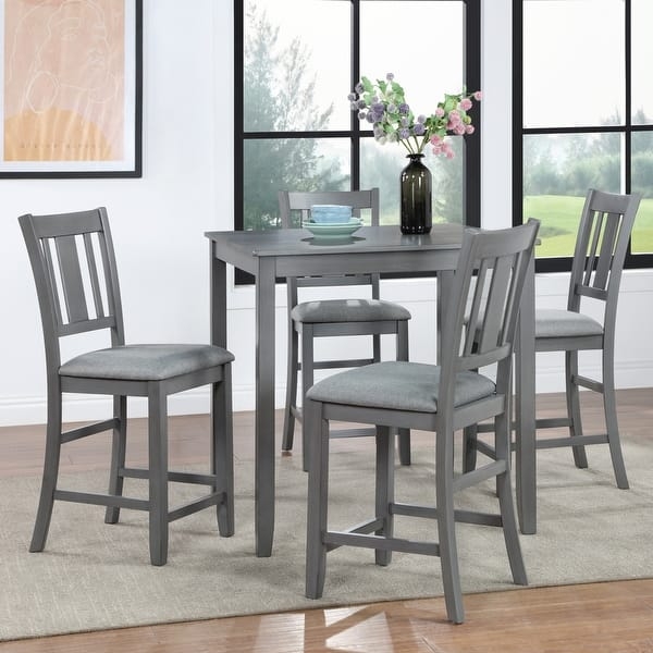 Square Dining Table Set Light Gray Finish Turned Legs Traditional