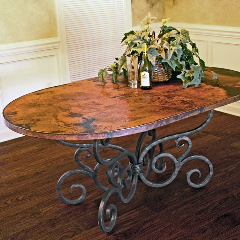 Square Dining Table with Ornate Wrought Iron Scroll Base