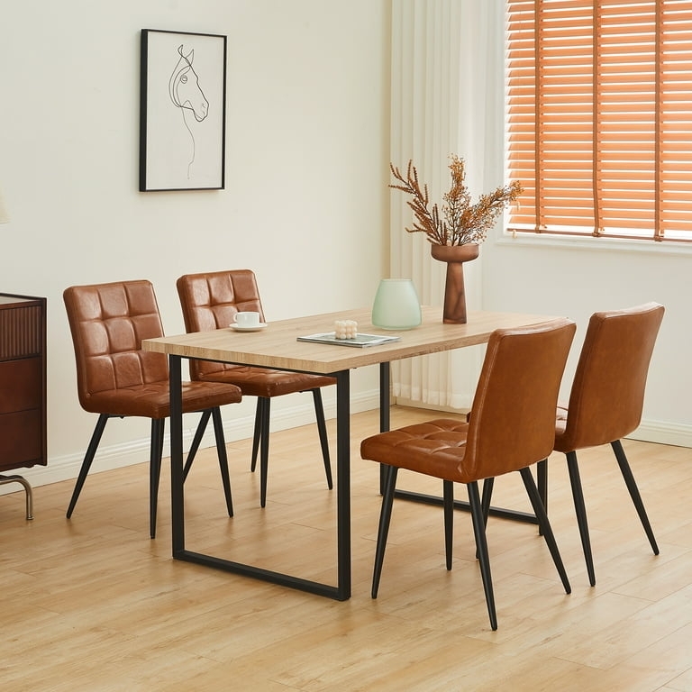 Square Grid Quilted Faux Leather Dining Chairs with Splayed Legs