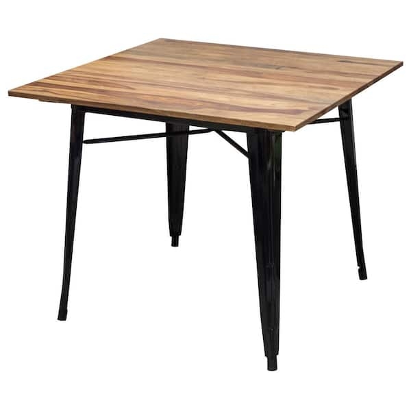 Square Wood Dining Table Simple Black Metal Legs