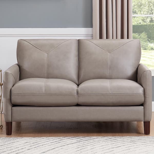 Stone Gray Loveseat, Track Arms, Piped Edges, Contemporary Style