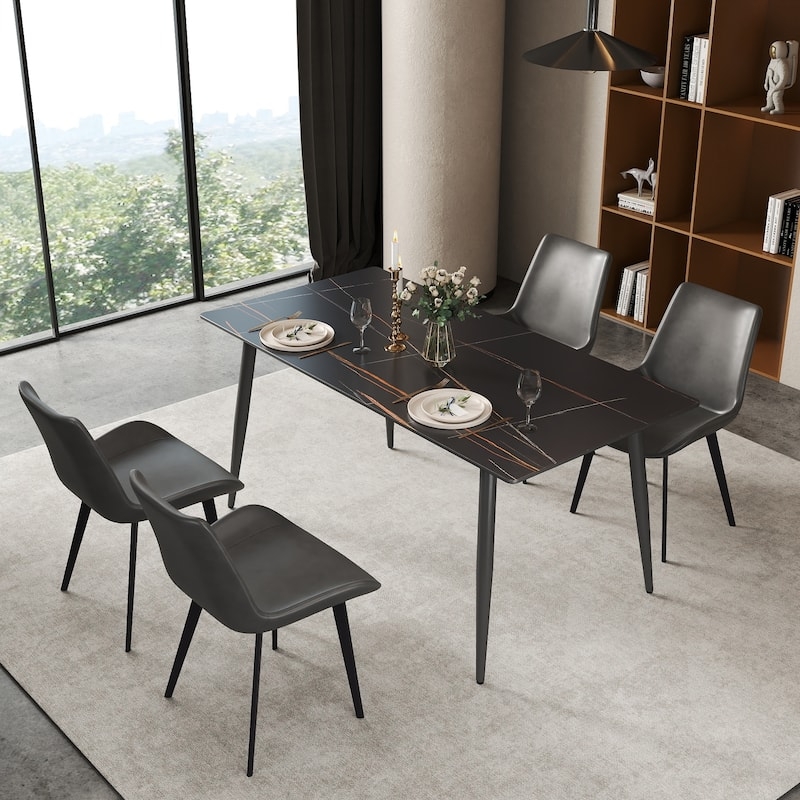 Stone Look Dining Table Pillar Support Base Industrial Metal Design