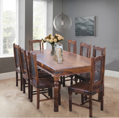Substantial Rectangular Dining Table Honey Finish Block Legs