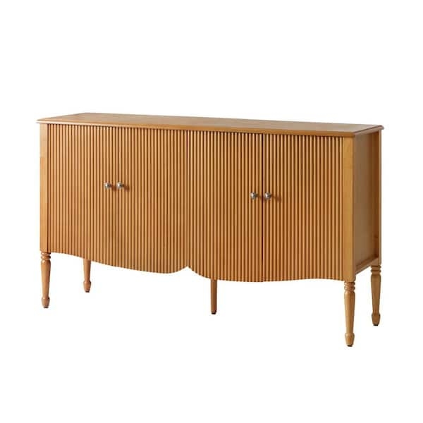 Sunburst Wood Buffet with Radial Grain and Black Metal Base