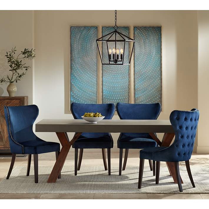 Sunpan Ariana 25" Wide Brass Nailhead Navy Blue Velvet Dining Chair -  #59N26 | Lamps Plus