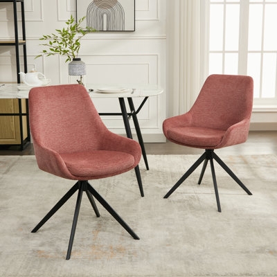 Swivel Armchair: Vibrant Red Upholstered Bucket Seat with Metal Base