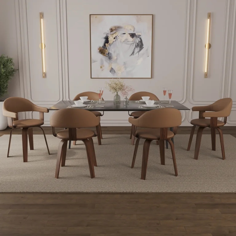 Swivel Dining Chair Mid-Century Modern Cognac Splayed Wood Legs