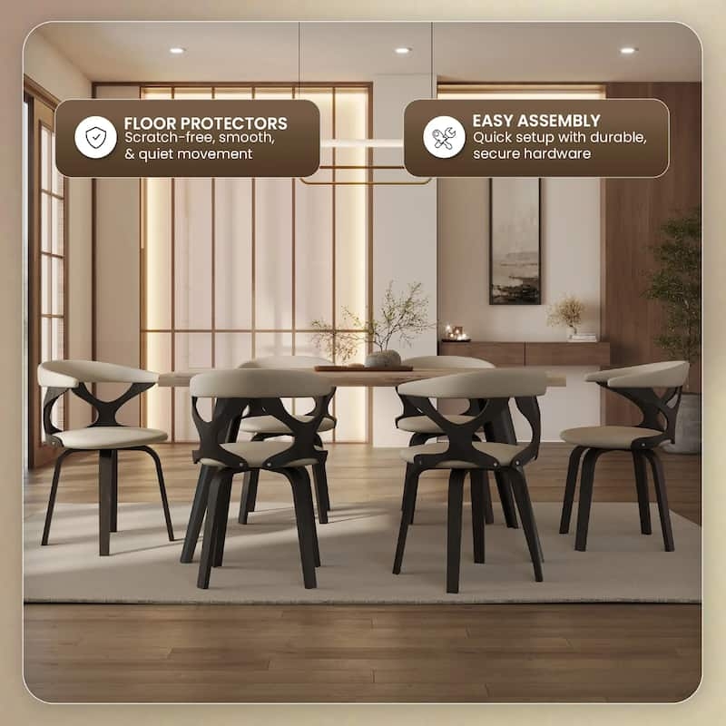 Swivel Dining Chair Walnut Wood Frame Taupe Curved Back