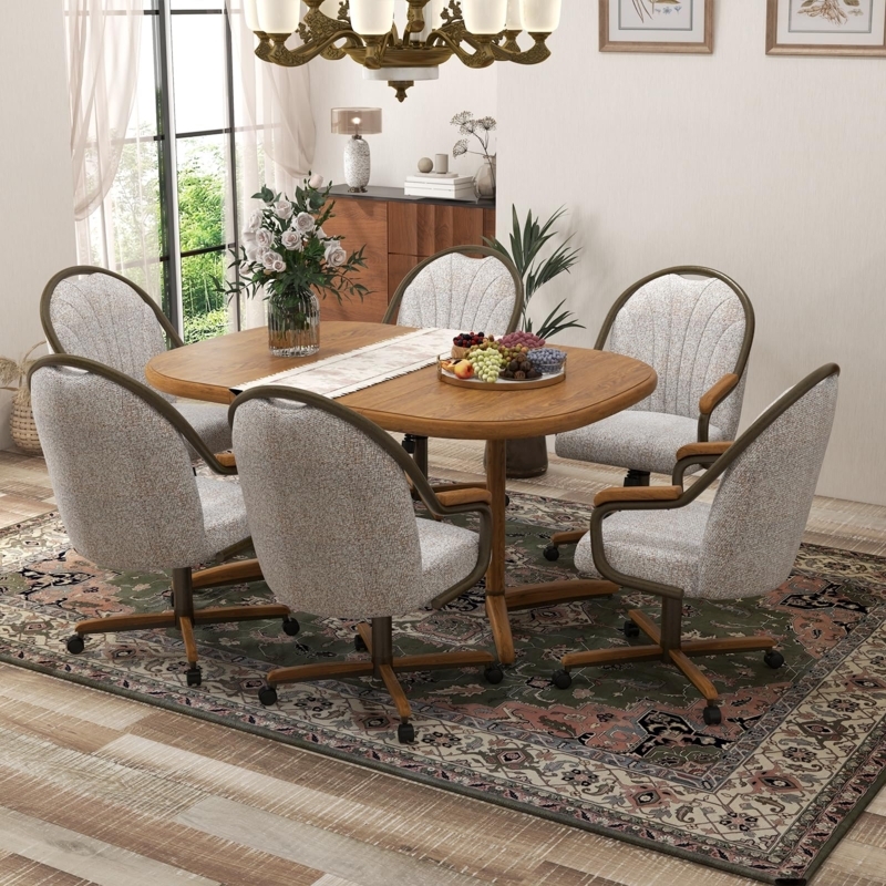 Swivel Tilt Dining Chair, Oak Toned Arms with Casters Casual Style