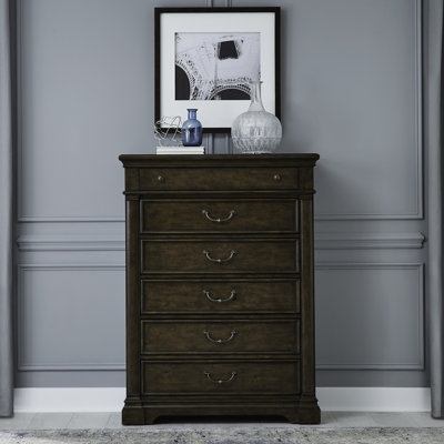 Tall Chest of Drawers, Six Drawers & Bail Pulls, Dark Cherry