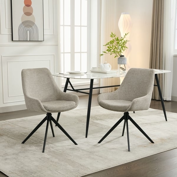 Tan Leather-Like Swivel Dining Chairs, Minimalist Bucket Seat Design