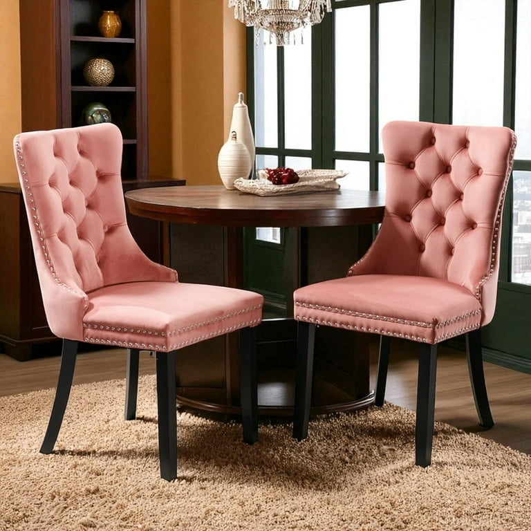 Teal Velvet Dining Chairs featuring Diamond Tufting and Rear Pull Ring