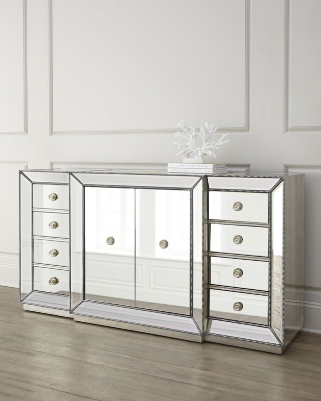 Ten Drawer All-Over Mirrored Chest with Crystal Knobs