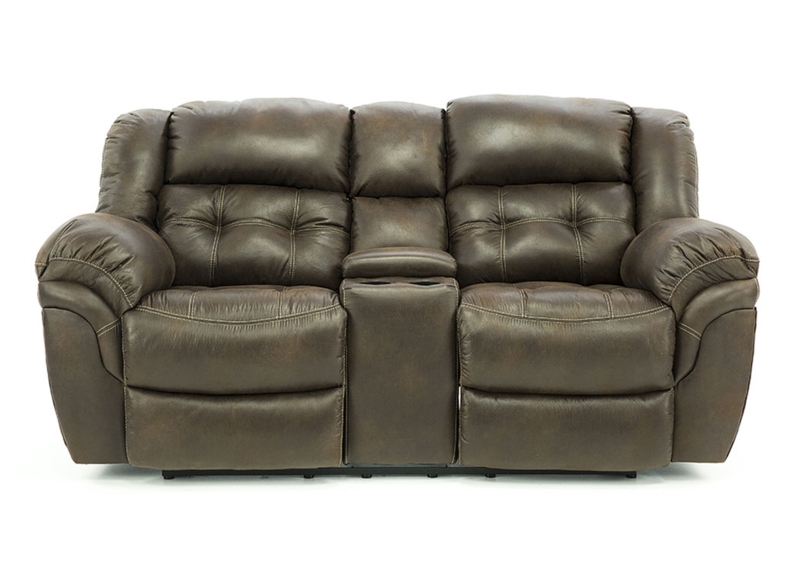 Textured Fabric Reclining Loveseat with Tufted Back & Center Console