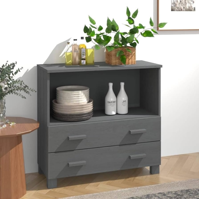 Textured Wood Credenza with Split Drawer and Door Configuration