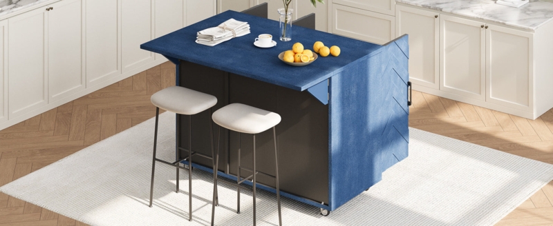 Textured Wood Kitchen Island Cart With Stone Like Top