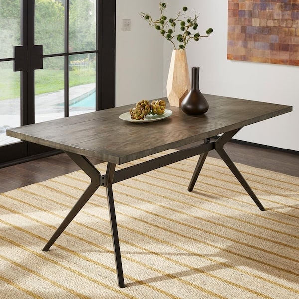 Textured Wood Rectangular Dining Table with Trestle Base