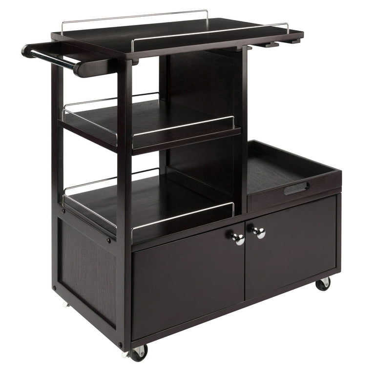 Three-Tier Bar Cart with Removable Serving Tray in Dark Espresso